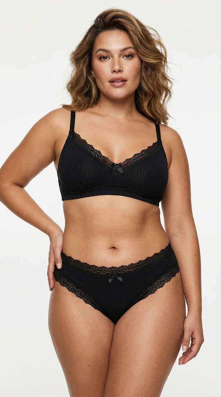 Siyah Fitilli (Ribbed) Bikini Külot - Arka Görünüm